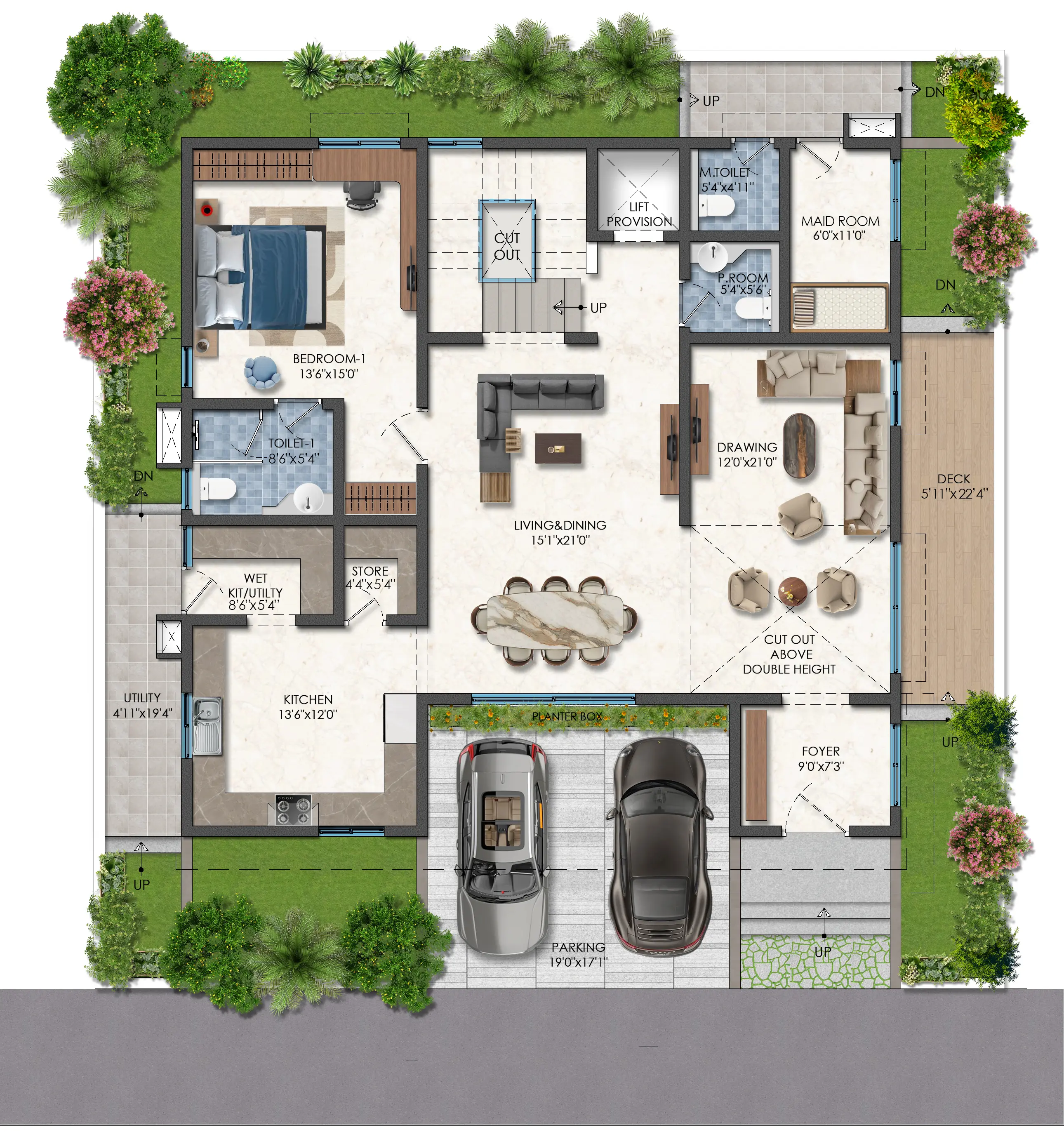 336 sq. yd. villa ground floor plan